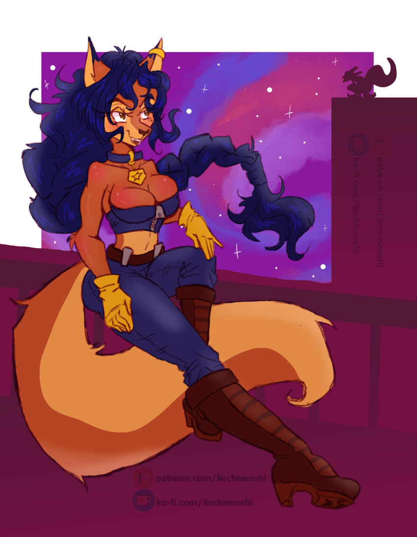 canid canine carmelita carmelita_fox fox hi_res mammal night pinup pose skyline sly_cooper sly_cooper_(series) sony_corporation sony_interactive_entertainment sucker_punch_productions video_games