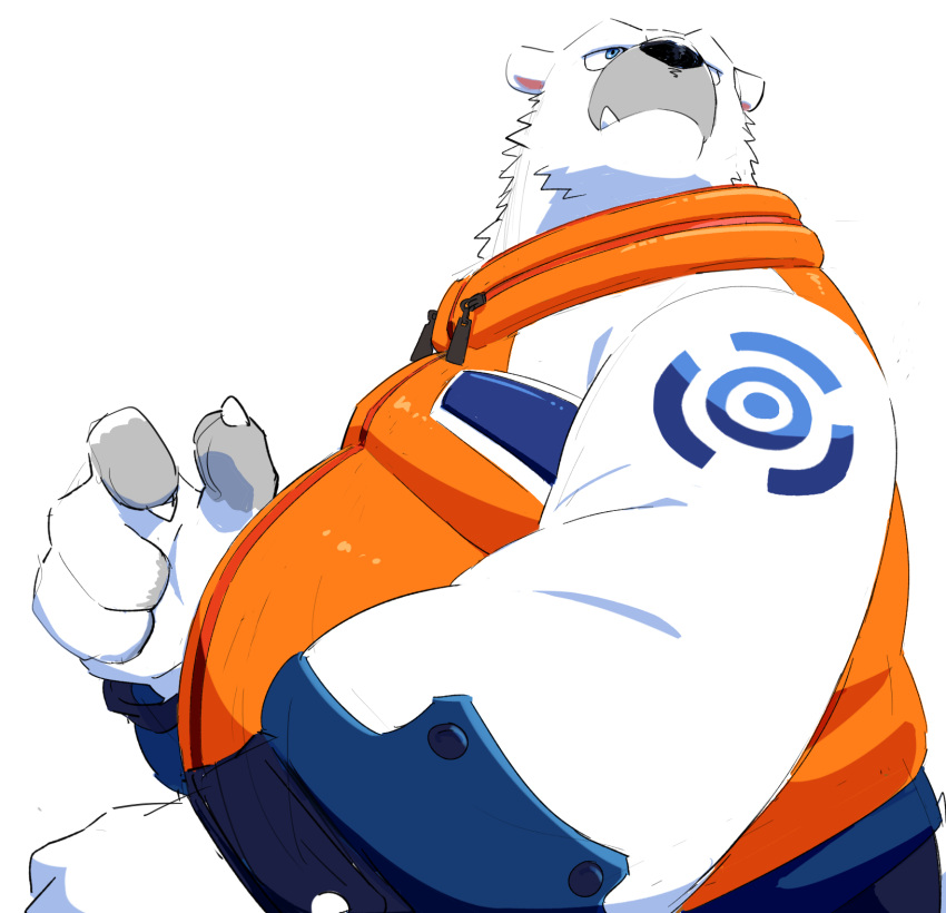 2022 anthro belly big_belly black_nose clothed clothing gokrakstyle hi_res humanoid_hands kemono male mammal overweight overweight_male polar_bear simple_background solo ursid ursine white_body