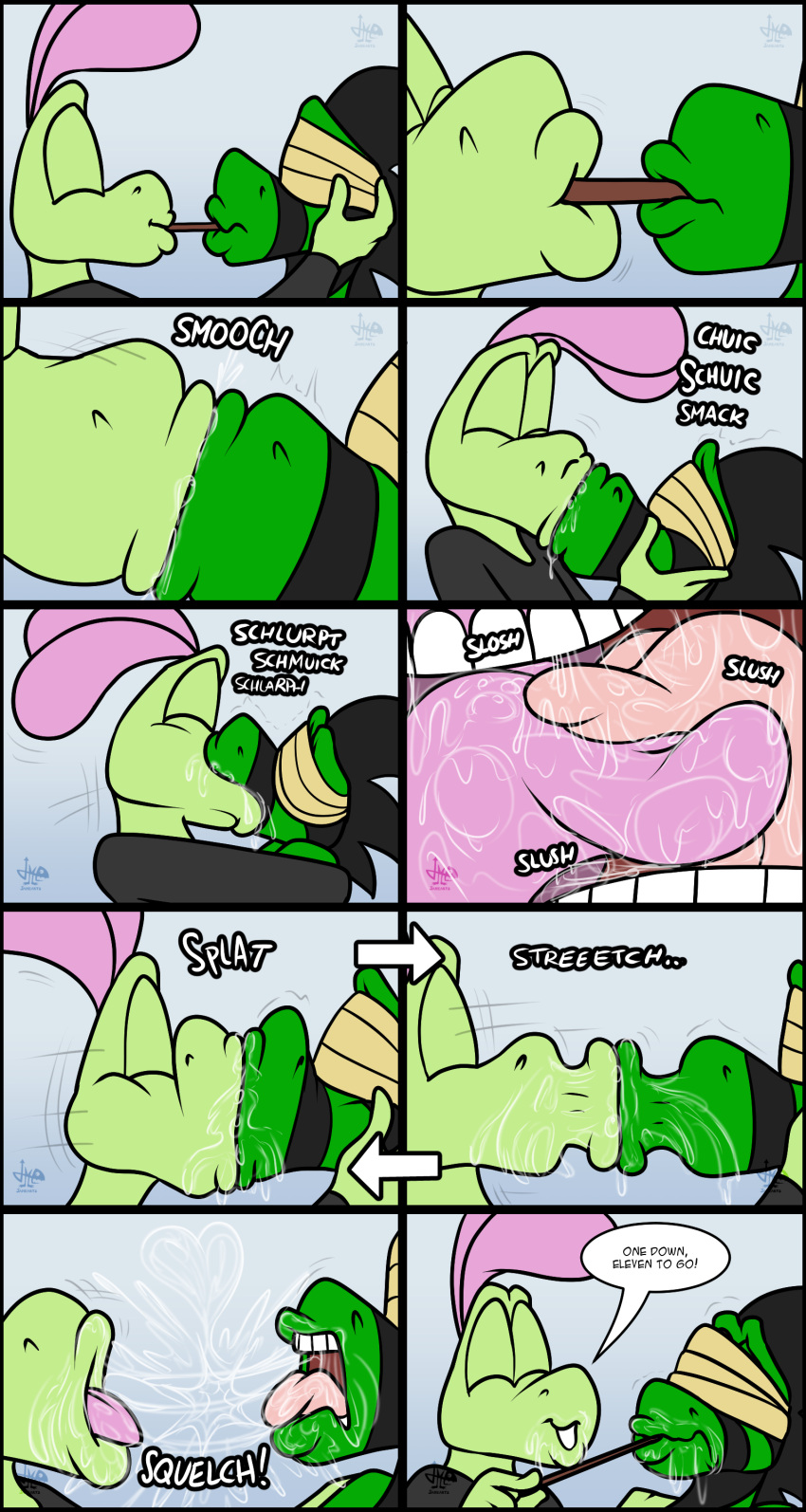 absurd_res cameron_(skunkdude13) comic duo hi_res jamearts jimmy_(jamearts) kissing lizard male male/male reptile scalie