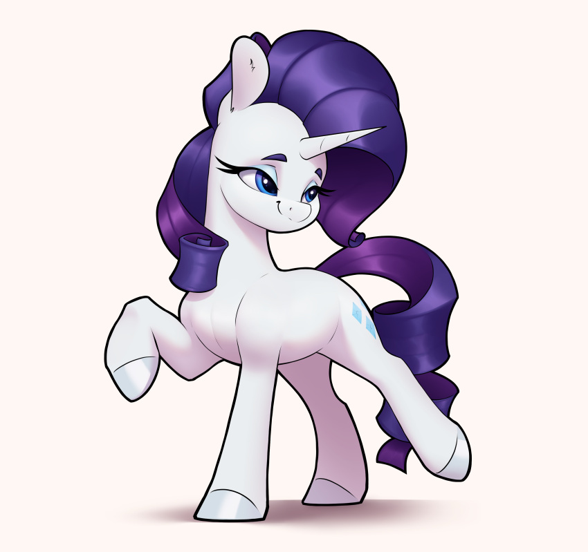 absurd_res aquaticvibes blue_eyes blue_eyeshadow cutie_mark digital_media_(artwork) equid equine eyebrows eyelashes eyeshadow female feral fetlocks friendship_is_magic hair hasbro hi_res hooves horn looking_away makeup mammal my_little_pony purple_hair purple_tail raised_hoof rarity_(mlp) smile solo unicorn white_body