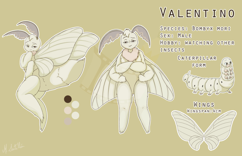 antennae_(anatomy) anthro arthropod caterpillar flashquatsch insect larva lepidopteran lepidopteran_wings male model_sheet moth solo valentino_(flashquatsch) wings