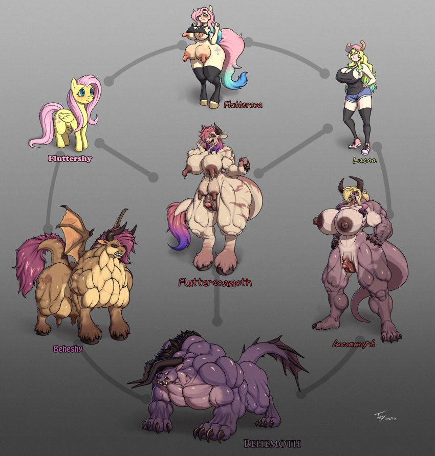 animal_humanoid anthro behemoth_(ff) big_breasts big_butt bodily_fluids breasts butt claws clitoral_hood clitoris dragon dragon_humanoid equid equine female feral final_fantasy fluttershy_(mlp) friendship_is_magic genitals group hair hasbro hi_res horn horse huge_breasts humanoid hybrid lactating long_nipples mammal membrane_(anatomy) membranous_wings milk miss_kobayashi's_dragon_maid multi_breast multi_nipple multicolored_hair multicolored_tail muscular muscular_anthro muscular_female my_little_pony nipples pony pussy quetzalcoatl_(dragon_maid) square_enix teats thick_tail thick_thighs toby_art udders video_games wide_hips wings