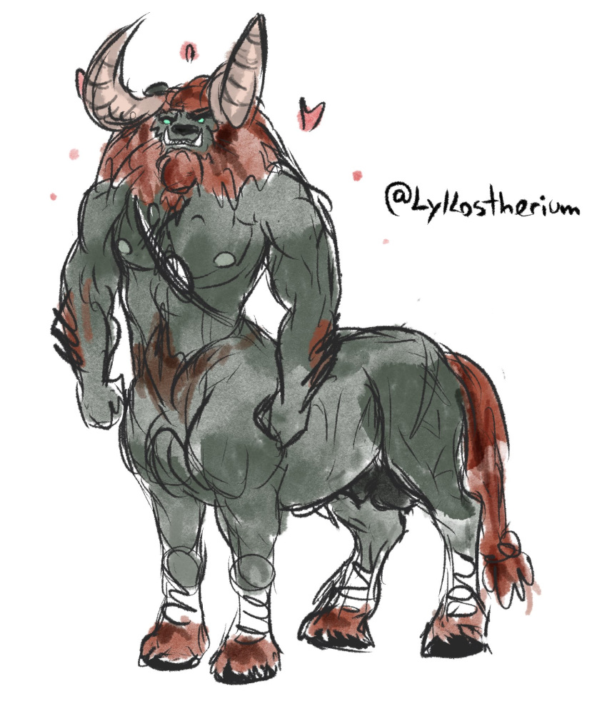 &lt;3 balls beard braided_beard breath_of_the_wild facial_hair flaccid genitals hair hi_res hooves horn long_beard lykostherium lynel male mane nintendo nipples pecs penis red_beard red_hair solo taur the_legend_of_zelda video_games