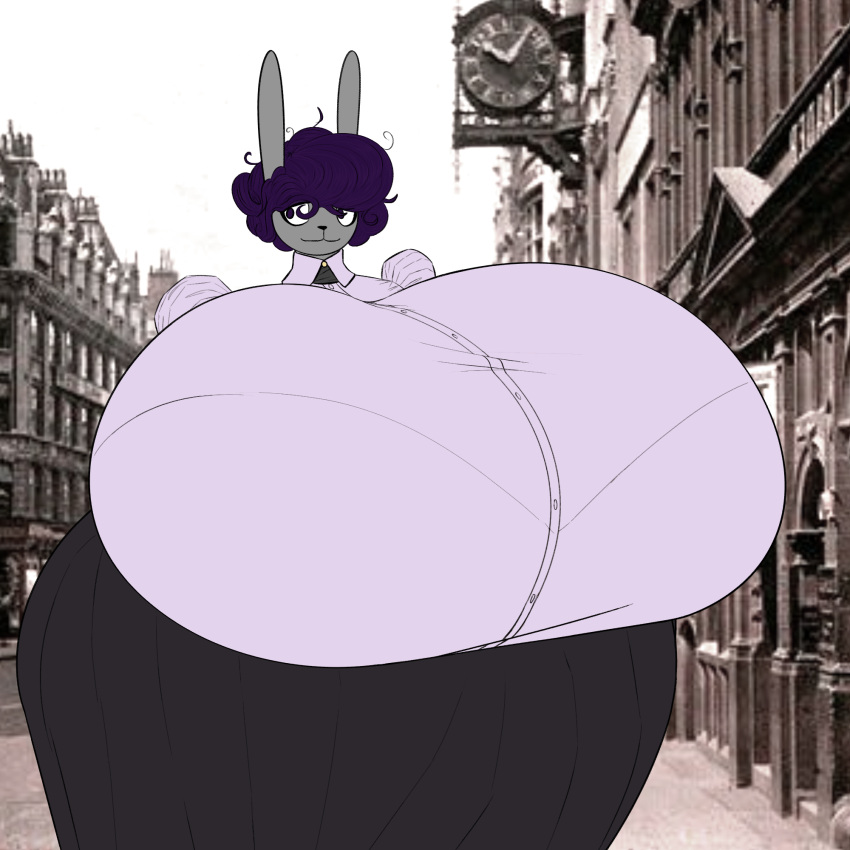 anthro big_breasts bra_lines breasts clothing dress female gibson_girl hi_res huge_breasts huge_thighs humanoid hyper hyper_breasts lagomorph leporid lottie_cummins_(thechavicgerman) mammal rabbit solo thechavicgerman_(artist) thick_thighs victorian