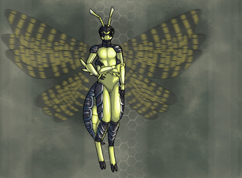 4_arms android antennae_(anatomy) anthro arthropod hi_res hornet hymenopteran insect insect_wings looking_at_viewer machine male multi_arm multi_limb robot sting vespid wasp wings yellow_body