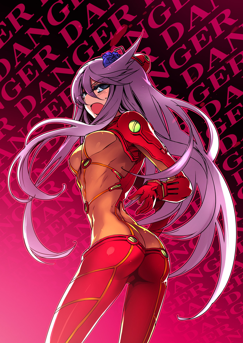 ass blue_eyes bodysuit cosplay cure_moonlight heartcatch_precure! highres ishida_akira long_hair magical_girl md5_mismatch multicolored multicolored_bodysuit multicolored_clothes neon_genesis_evangelion open_mouth orange_bodysuit plugsuit precure purple_hair rebuild_of_evangelion red_bodysuit shikinami_asuka_langley shikinami_asuka_langley_(cosplay) skin_tight solo souryuu_asuka_langley test_plugsuit tsukikage_yuri very_long_hair