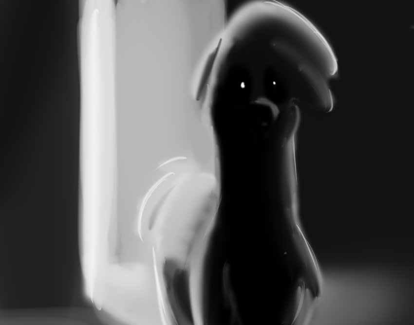 alpaca camelid chest_tuft creepy_face door female feral hi_res hitsuji looking_at_viewer mammal monochrome nightmare_fuel paprika_paca_(tfh) pupils solo them's_fightin'_herds tuft white_pupils