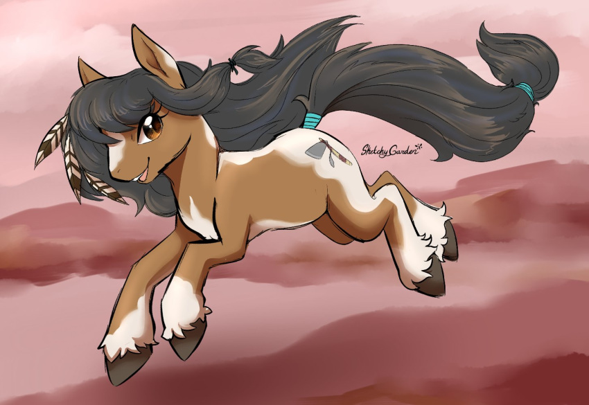 axe cutie_mark equid equine feathers female feral hasbro hooves horse looking_at_viewer mammal mane markings melee_weapon my_little_pony pony sketchygarden smile solo tomahawk weapon