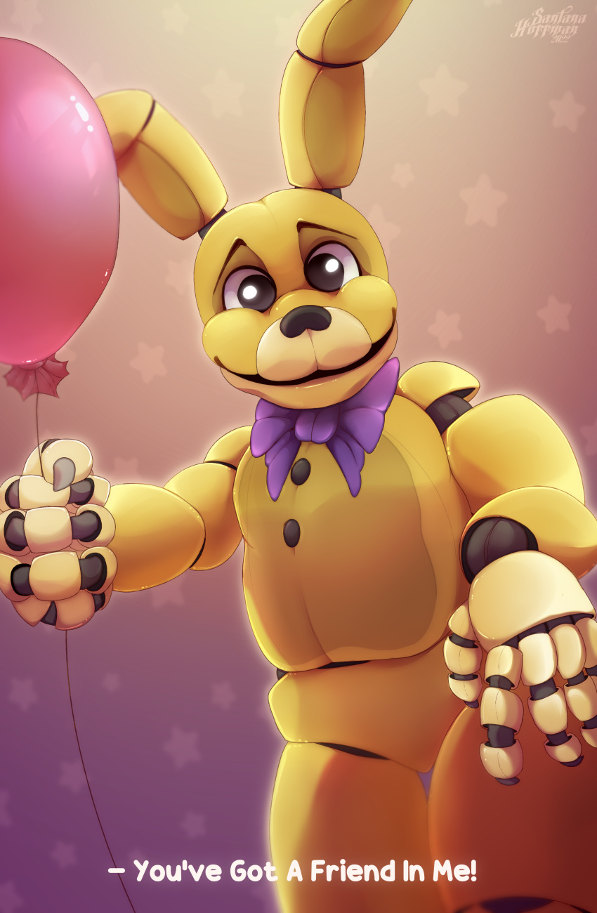 2022 absurd_res animatronic anthro balloon dated english_text five_nights_at_freddy's front_view glistening glistening_eyes hi_res inflatable looking_at_viewer machine male mouth_closed portrait purple_bow_tie robot santanahoffman scottgames signature simple_background solo tan_body text three-quarter_portrait video_games