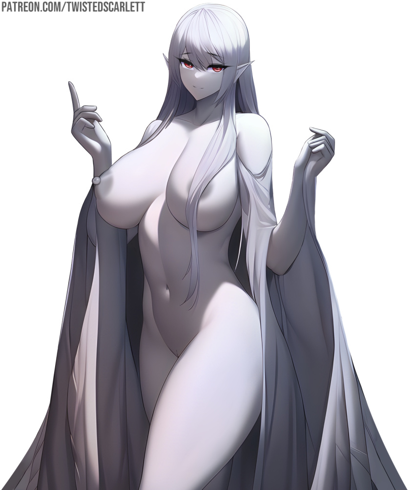 2022 alpha_channel areola breasts digital_media_(artwork) elf eyebrows eyelashes female fingers genitals hair hi_res humanoid humanoid_pointy_ears long_hair looking_at_viewer navel nipples pussy simple_background solo text transparent_background twistedscarlett60 url