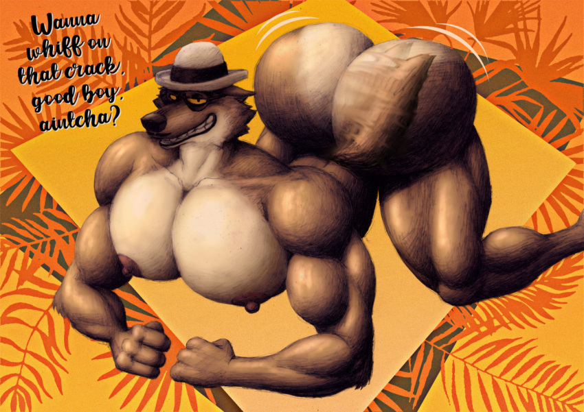 2d_(artwork) anthro asking ass_up back_muscles big_butt big_muscles big_pecs brown_body brown_fur bubble_butt butt canid canine canis clenched_teeth clothing dreamworks eyewear from_side fur hat hat_only headgear headgear_only headwear headwear_only huge_butt huge_muscles huge_pecs huge_thighs inviting looking_at_viewer looking_pleasured lying_on_ground male mammal mostly_nude motion_lines mr._wolf_(the_bad_guys) muscular muscular_anthro muscular_arms muscular_legs muscular_male nipples nude pecs playful presenting presenting_hindquarters question_to_viewer smile smiling_at_viewer solo spread_legs spreading sunglasses tail_motion tailwag teeth ten-kun the_bad_guys thick_thighs wolf yellow_eyes