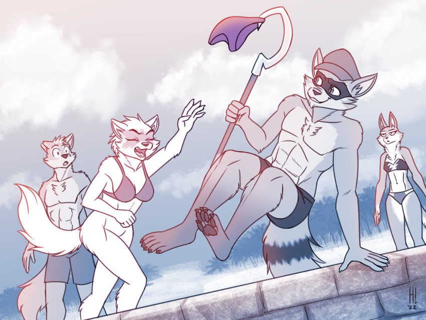 2022 5_fingers 5_toes alopex anthro barefoot beach bikini bikini_bottom bikini_theft bikini_top bottomless bottomless_anthro bottomless_female breasts cane canid canine canis chasing claws cleavage clothed clothing clothing_theft digital_media_(artwork) eye_scar eyes_closed facial_scar fangs feet female finger_claws fingers fox fur group hat headgear headwear heresy_(artist) hindpaw humanoid_hands illumination_entertainment isaac_johnson male mammal navel open_mouth pawpads paws porsha_crystal procyonid raccoon running scar seaside signature sing_(movie) sketch sly_cooper sly_cooper_(series) smile smirk sony_corporation sony_interactive_entertainment standing strapless_bikini strapless_clothing strapless_swimwear sucker_punch_productions swimming_trunks swimwear teenage_mutant_ninja_turtles teeth toe_claws toes tongue topless topless_anthro topless_male video_games wolf