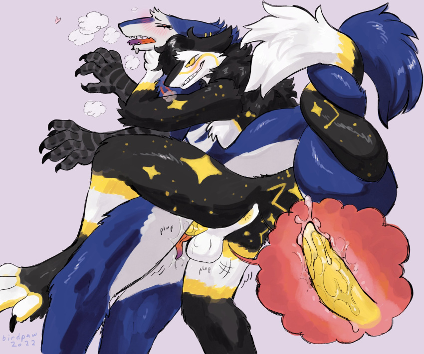&lt;3 2022 andromorph andromorph/male andromorph_penetrated anthro anthro_on_anthro anthro_penetrated anthro_penetrating anthro_penetrating_anthro anus artist_name balls barefoot birdpaw_(artist) black_body black_fur black_talons blue_body blue_fur blush bodily_fluids chin_piercing chin_spikes countershading cum cum_in_pussy cum_inside cutaway dark_blue_fur digital_media_(artwork) duo evil_grin eyes_closed facial_spikes feet fur genital_fluids genitals grin hi_res intersex intersex/male intersex_penetrated intraspecies male male_penetrating male_penetrating_andromorph male_penetrating_intersex mammal markings multicolored_body multicolored_fur multicolored_legs multicolored_tail nonbinary_(lore) nude onomatopoeia open_mouth orgasm penetration penis purple_background raised_leg sergal sex simple_background smile sound_effects spikes spikes_(anatomy) tail_wraps talons teeth text two_tone_body two_tone_fur white_balls white_body white_countershading white_fur wraps yellow_anus yellow_body yellow_eyes yellow_fur yellow_markings yellow_penis