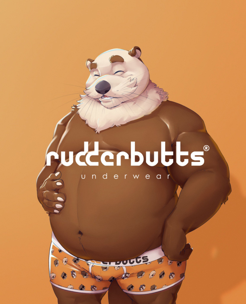 2022 anthro belly big_belly black_nose clothing eyes_closed hi_res humanoid_hands lutrine male mammal mature_male moobs mustelid navel overweight overweight_male rudderbutts skrawl solo underwear