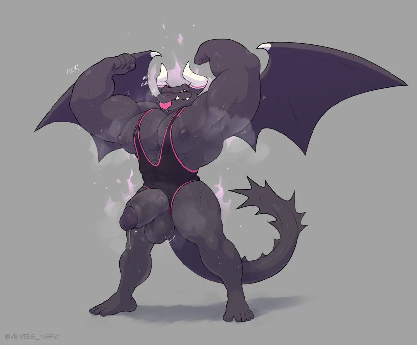 abs absurd_res anthro balls big_breasts big_muscles big_nipples big_pecs blush bodily_fluids breasts chuckling clothing dark_power dragaux dragon fangs flexing genital_fluids genitals hi_res horn huge_muscles hyper hyper_muscles laugh male muscular muscular_anthro muscular_male muscular_thighs musk musk_clouds nintendo nipples pecs penis precum ring_fit_adventure shirt smile solo spiked_tail spikes spikes_(anatomy) sweat sweating_profusely sweaty_arms sweaty_balls sweaty_face sweaty_genitalia sweaty_legs sweaty_penis sweaty_thighs tail tank_top teeth tongue tongue_out topwear torn_clothing ventesthefloof video_games wings