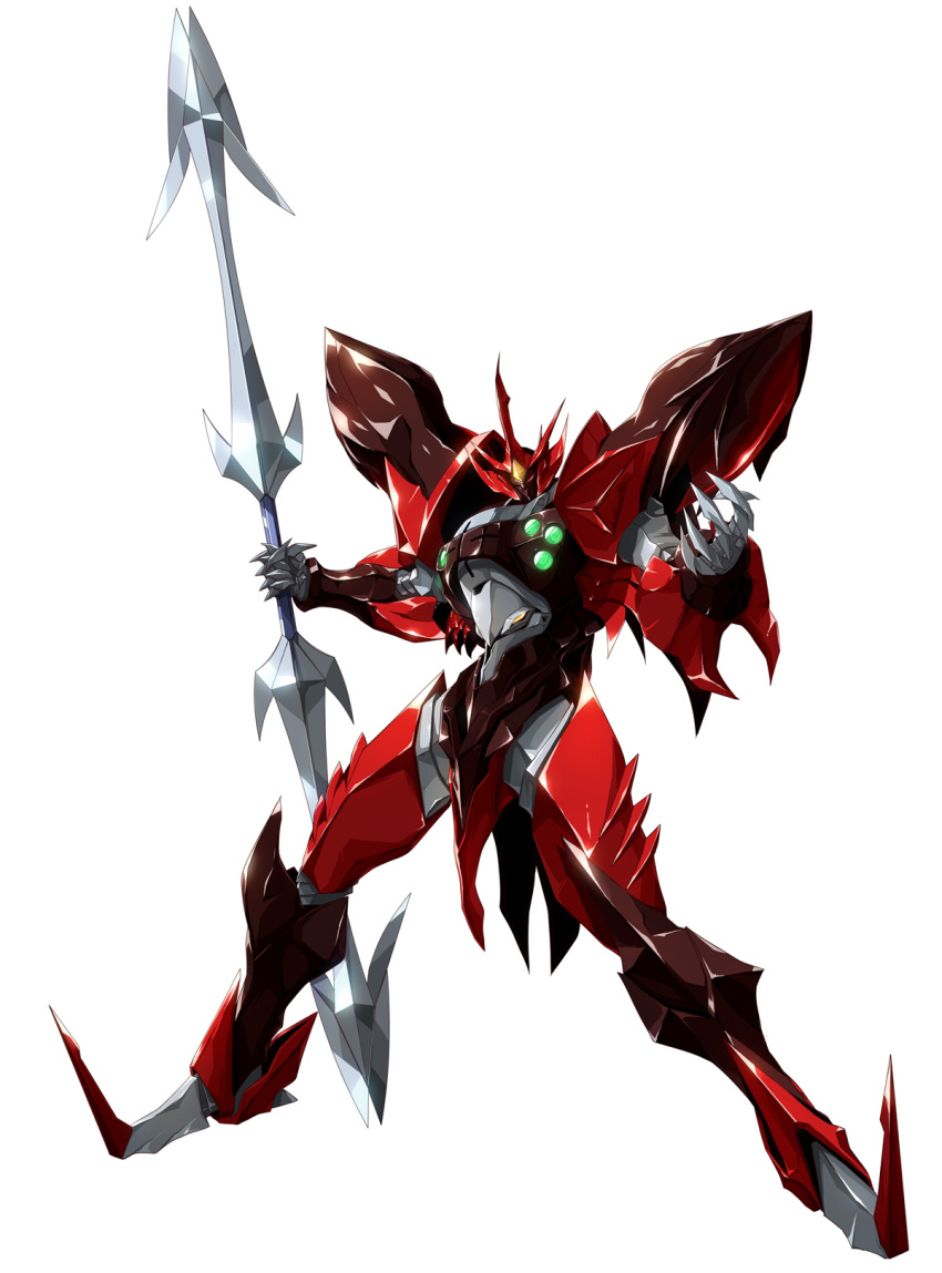 armor exoskeleton highres holding holding_weapon lance looking_at_viewer polearm power_armor power_suit simple_background solo tekkaman_blade tekkaman_evil weapon yakisoba_(kaz2113)