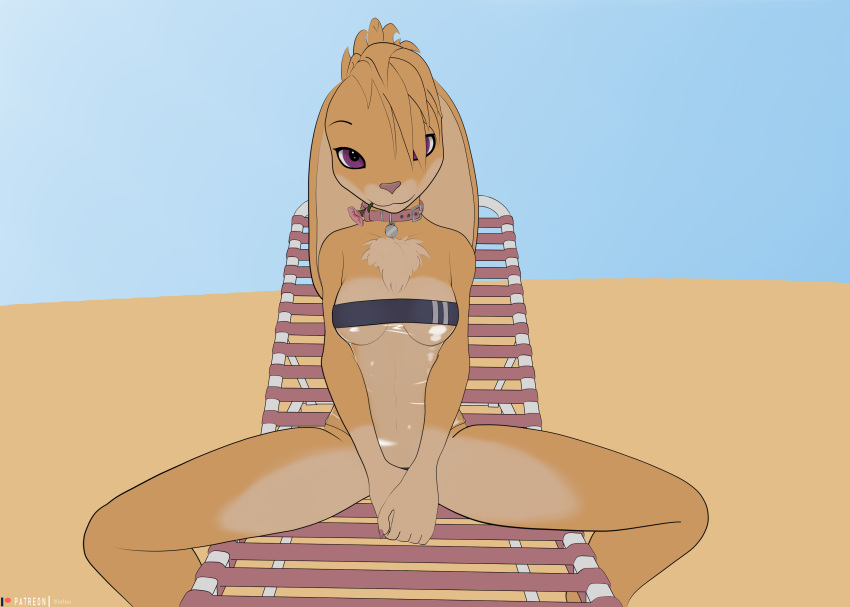 absurd_res anthro beach beach_chair chest_tuft clothing collar collarbone colored_nails covering covering_crotch eye_glint female floppy_ears flower flower_in_mouth fur gris_swimsuit hi_res jazmine_(olliefoxx) lagomorph leporid looking_at_viewer mammal meme meme_clothing nails navel olliefoxx one-piece_swimsuit pink_collar pink_eyes pink_nails plant plastic rabbit sand seaside simple_background sitting sky solo spread_legs spreading swimwear tan_body tan_fur translucent translucent_clothing translucent_swimwear tuft