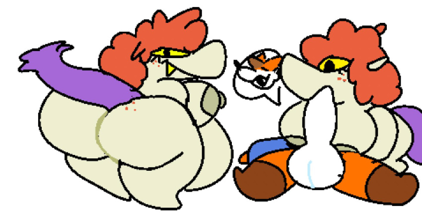 big_breasts big_butt breasts butt canid canine duo fellatio female fox hair imp male male/female mammal oral orange_hair overweight overweight_female penile pipca sex simple_background soups_(superiorfox) speech_bubble yellow_eyes