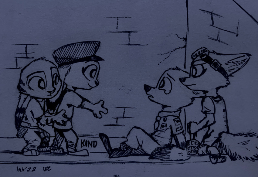 2022 anthro bodily_fluids canid canine clothed clothing disney eye_contact fox fully_clothed fur group hi_res inktober jack_savage judy_hopps lagomorph leporid looking_at_another mammal monochrome nick_wilde rabbit red_fox skye_(zootopia) tears theblueberrycarrots traditional_media_(artwork) young zootopia
