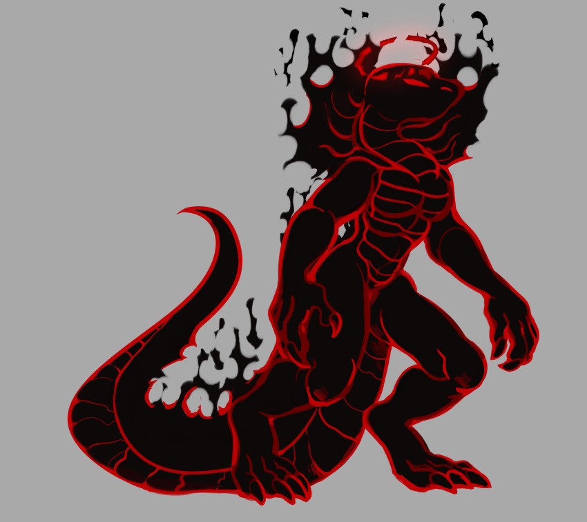 animal_humanoid anthro black_body broken_halo claws cobra digital_media_(artwork) elemental_creature employer_(madness_combat) fire fire_creature halo hi_res humanoid living_shadow madness_combat madness_combat_(series) mouthless outline ratty0poss red_eyes red_outline reptile scalie shadow shadow_creature simple_background snake snake_hood standing the_auditor the_auditor_(madness_combat) toe_claws