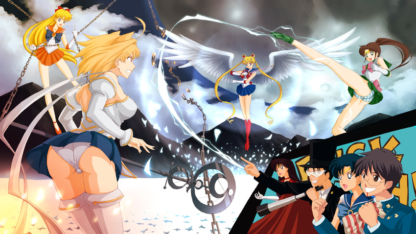 aino_minako arcueid_brunestud ass banned_artist bare_legs battle battle_moon_wars bishoujo_senshi_sailor_moon blonde_hair blood blue_sailor_collar bow chain chiba_mamoru crossover food gaijin_4koma green_sailor_collar hino_rei inner_senshi kicking kino_makoto long_hair magical_girl middle_finger mizuno_ami multiple_girls nigiriushi nosebleed orange_sailor_collar panties phantas-moon pink_bow popcorn red_bow sailor_collar sailor_jupiter sailor_mars sailor_mercury sailor_moon sailor_senshi sailor_senshi_uniform sailor_venus striped striped_panties telescope thighhighs toono_shiki tsukihime tsukino_usagi tuxedo_kamen underwear very_long_hair wings