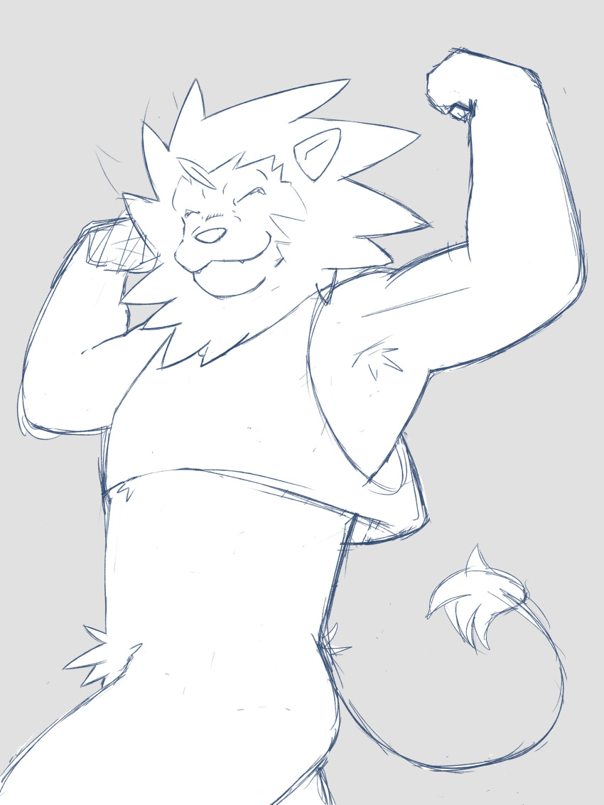 absurd_res anthro armpit_hair athletic body_hair bottomless clothed clothing felid happy hi_res lion male mammal mane mrjosh47 pantherine pantsless presenting pubes shirt shirt_only side_butt smile solo tail_tuft tank_top tank_top_lion_(mrjosh47) topwear topwear_only tuft