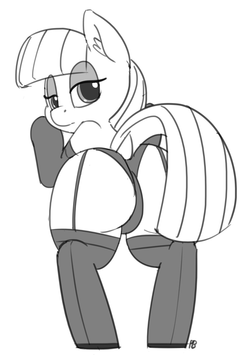 2017 accessory armwear bangs big_butt butt clothing dock earth_pony elbow_gloves equid equine female feral friendship_is_magic garter gloves greyscale half-closed_eyes handwear hasbro hi_res horse inner_ear_fluff legwear lingerie looking_back mammal maud_pie_(mlp) monochrome my_little_pony narrowed_eyes pabbley panties pony raised_tail rear_view simple_background solo stockings tuft underwear