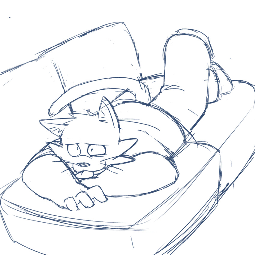 absurd_res anthro aroused blep bottomwear clothing felid feline furniture happy hi_res lying lying_on_sofa male mammal mrjosh47 nervous nervous_smile on_front on_sofa pants raised_tail shirt smile sofa solo tongue tongue_out topwear vita_(mrjosh47) whiskers