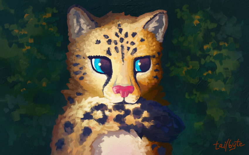 2022 ambiguous_gender bite cheetah detailed digital_drawing_(artwork) digital_media_(artwork) felid feline feral forest forest_background fur hi_res looking_away mammal markings nature nature_background outside pink_nose plant portrait self_bite semi-realistic shaded shaded_background shy signature sitting solo solo_focus spots spotted_markings tail_bite tail_in_mouth tail_markings tail_tuft tailbyte tree tuft