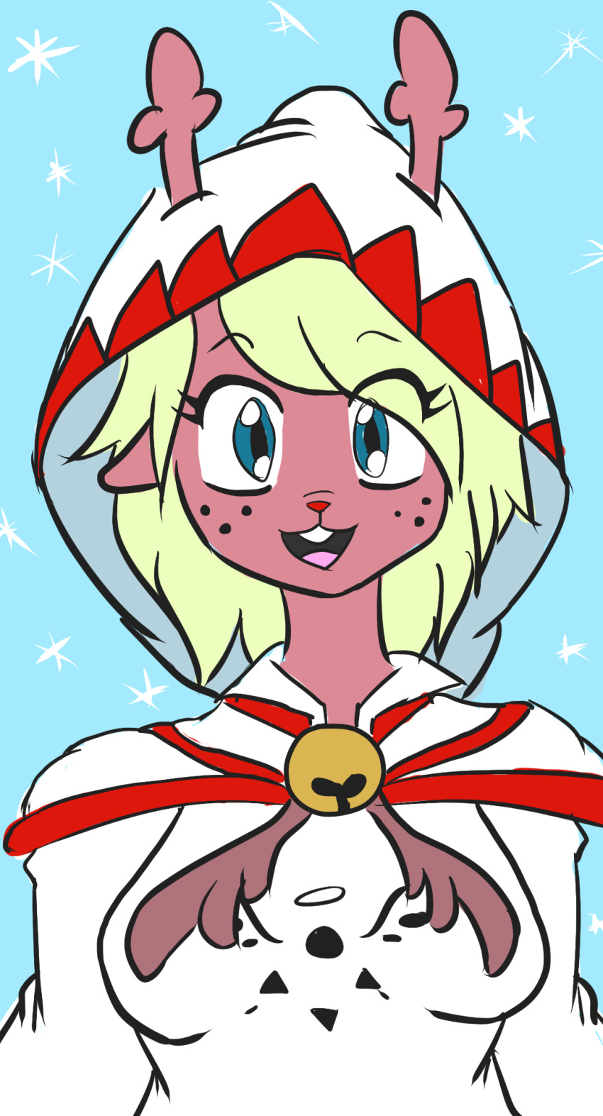 anthro blackpatapon blonde_hair breasts capreoline cervid clothing deltarune female freckles hair hi_res horn mage_(final_fantasy) mammal noelle_holiday open_mouth red_nose solo undertale_(series) video_games white_mage