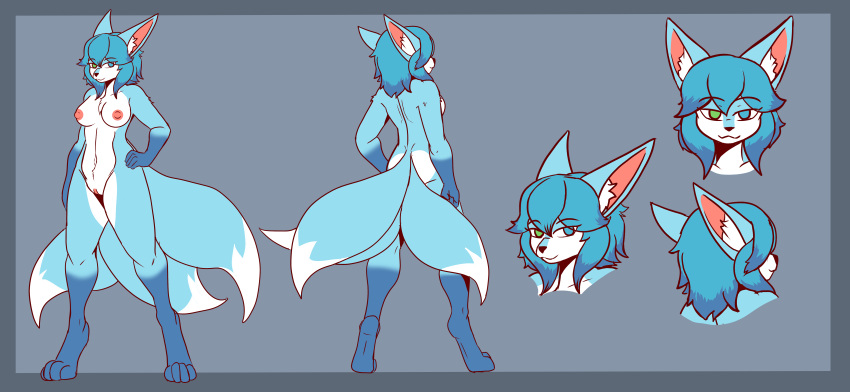 16:9 2022 5_fingers absurd_res anthro biped blue_body blue_fur blue_hair breasts butt canid canine canis devilscry digitigrade eliam_(devilscry) female fingers fox fur genitals hair heterochromia hi_res looking_at_viewer mammal model_sheet multi_tail multicolored_body multicolored_fur navel nipples nude pussy simple_background smile solo standing the_man two_tone_body two_tone_fur white_body white_fur widescreen