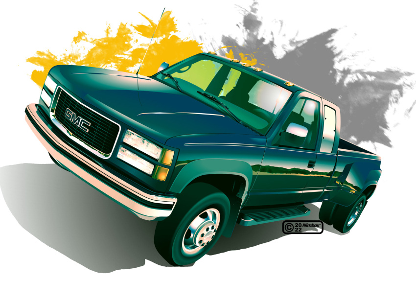 2022 artist_name commentary_request gmc_(automobile) gmc_sierra ground_vehicle highres motor_vehicle nimbus_goldbrum no_humans original pickup_truck radio_antenna reflection shadow truck vehicle_focus watermark