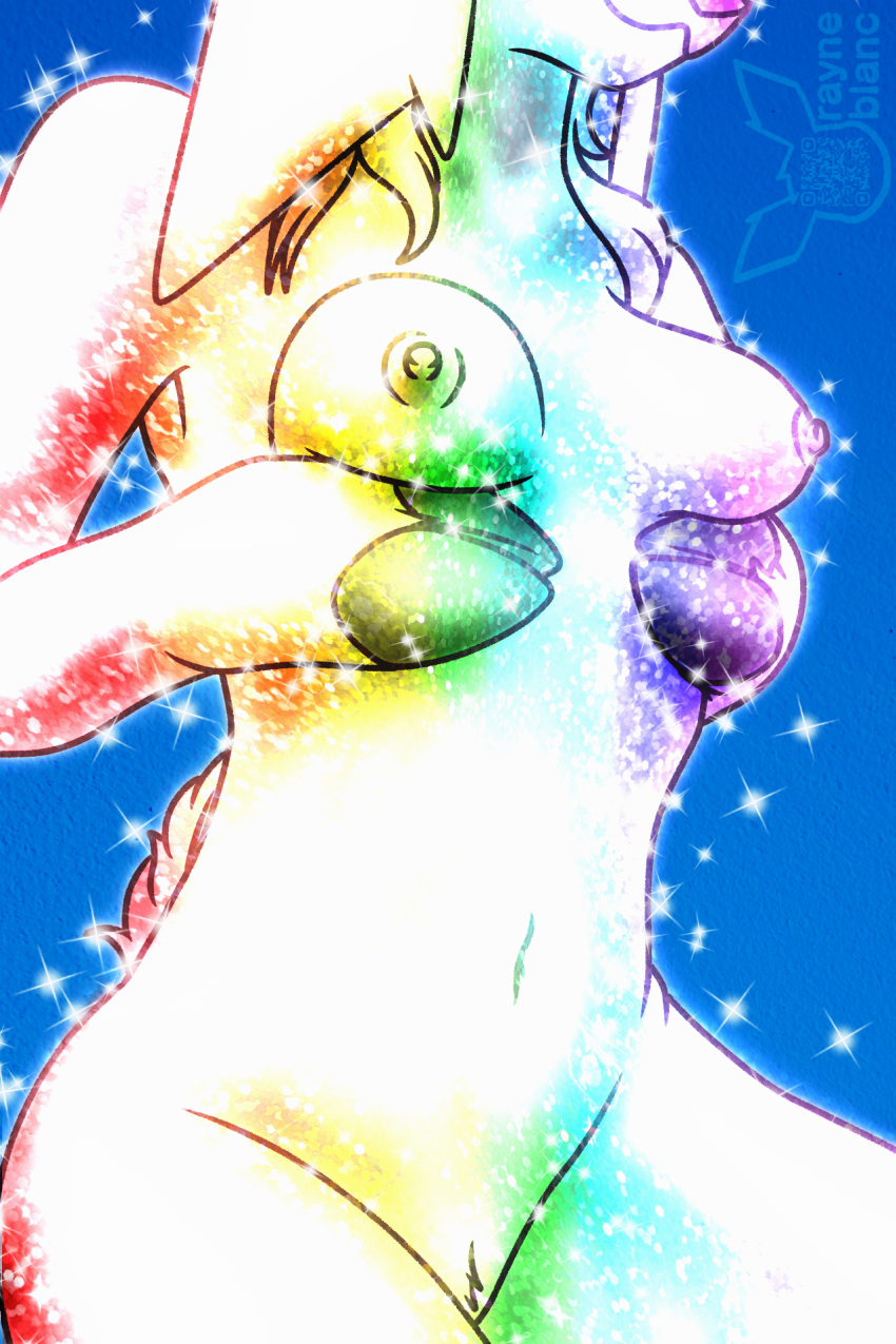 albino breasts capreoline cervid eyes_obscured female glitter hi_res holding_breast mammal nude pinup pose pubes rainbow rayne_blanc sitting sparkles white-tailed_deer