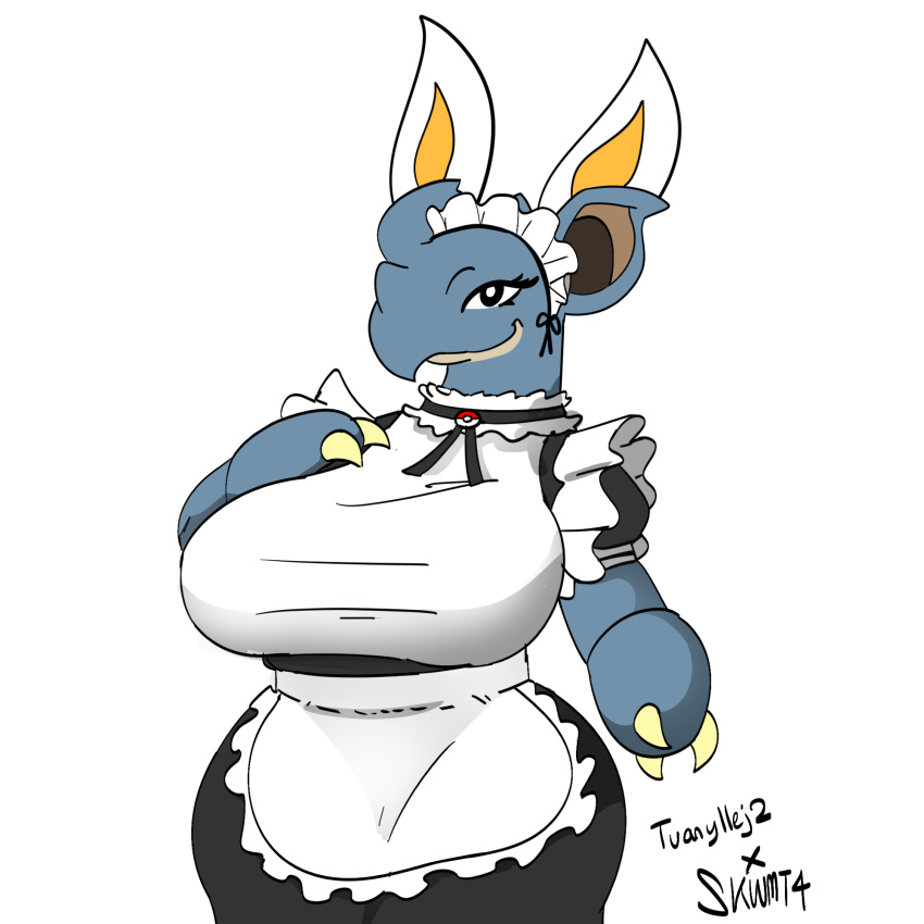 anthro big_breasts breasts clothing fake_ears fake_rabbit_ears female generation_1_pokemon hi_res looking_at_viewer maid_apron maid_uniform nidoqueen nintendo pokemon pokemon_(species) skwmt4 solo thick_thighs uniform video_games