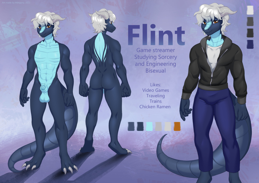 anthro balls bulge butt clothing dragon flint genitals girly hi_res horn https://twitter.com/margony7 male margony model_sheet nude penis solo sweater topwear