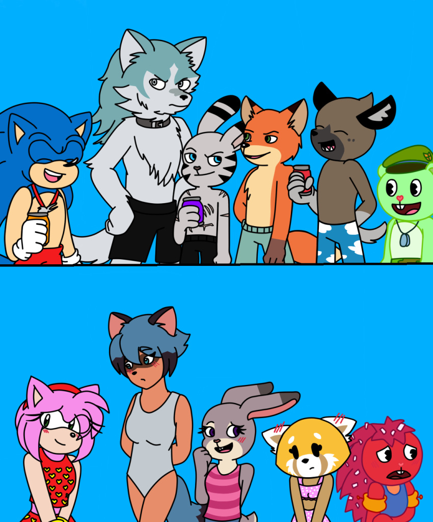 aggressive_retsuko ailurid ameth18 amy_rose anthro beach black_eyes blue_body blue_eyes blue_fur bottomwear brand_new_animal brown_body brown_fur canid canine canis clothed clothing crossover disney ear_markings eulipotyphlan facial_markings female flaky_(htf) flippy_(htf) fox fur green_body green_eyes green_fur grey_body grey_eyes grey_fur group haida happy_tree_friends head_markings head_tuft hedgehog hi_res hyaenid jack_savage judy_hopps lagomorph leporid male mammal markings michiru_kagemori mondomedia nick_wilde one-piece_swimsuit pink_body pink_fur porcupine purple_eyes rabbit raccoon_dog red_body red_fox red_fur red_panda retsuko rodent sanrio seaside sega shirou_ogami shorts sirinathehedgehog sky sonic_the_hedgehog sonic_the_hedgehog_(series) stripes studio_trigger swimming_trunks swimwear tanuki topless topless_anthro topless_male topwear trigger tuft ursid wolf yellow_body yellow_fur zootopia