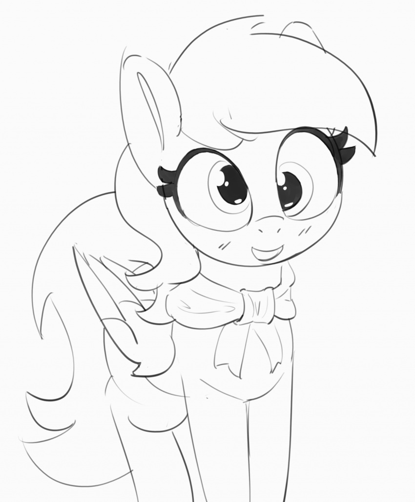 blush derp_eyes derpy_hooves_(mlp) equid equine eyelashes feathered_wings feathers female feral folded_wings friendship_is_magic greyscale hair hasbro hi_res mammal monochrome my_little_pony open_mouth open_smile pabbley pegasus scarf simple_background smile standing wings