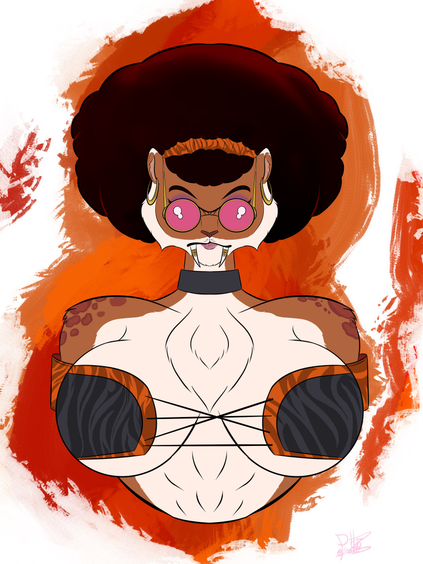 absurd_res afro anthro big_breasts breasts clothing eyewear felid female glasses hi_res hth_studios lingerie machairodontine mammal pantherine panthra78 raquel_wyld_(hth) solo tiger