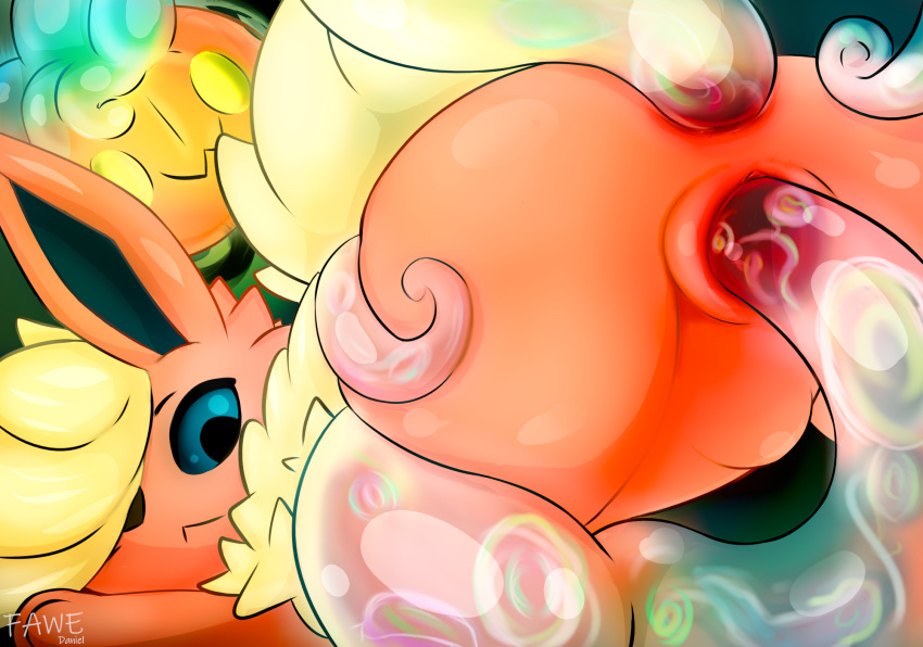 2022 anal anal_penetration blush bodily_fluids butt digital_drawing_(artwork) digital_media_(artwork) eeveelution fawe female feral flareon fur generation_1_pokemon genital_fluids genitals hair halloween hi_res holidays mammal nintendo nude penetration pokemon pokemon_(species) pussy sex shaded signature simple_background solo tentacle_in_ass tentacle_monster tentacle_penetration tentacle_sex tentacles vaginal vaginal_penetration video_games