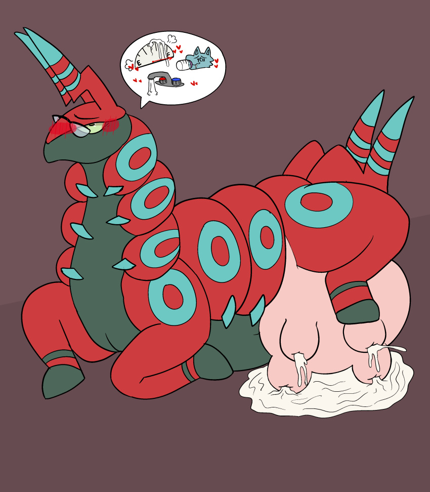 absurd_res bodily_fluids feral generation_5_pokemon growth hi_res hooves lactating male nintendo nipples nude pokemon pokemon_(species) scolipede simple_background solo sstinkies teats text udder_growth udders video_games