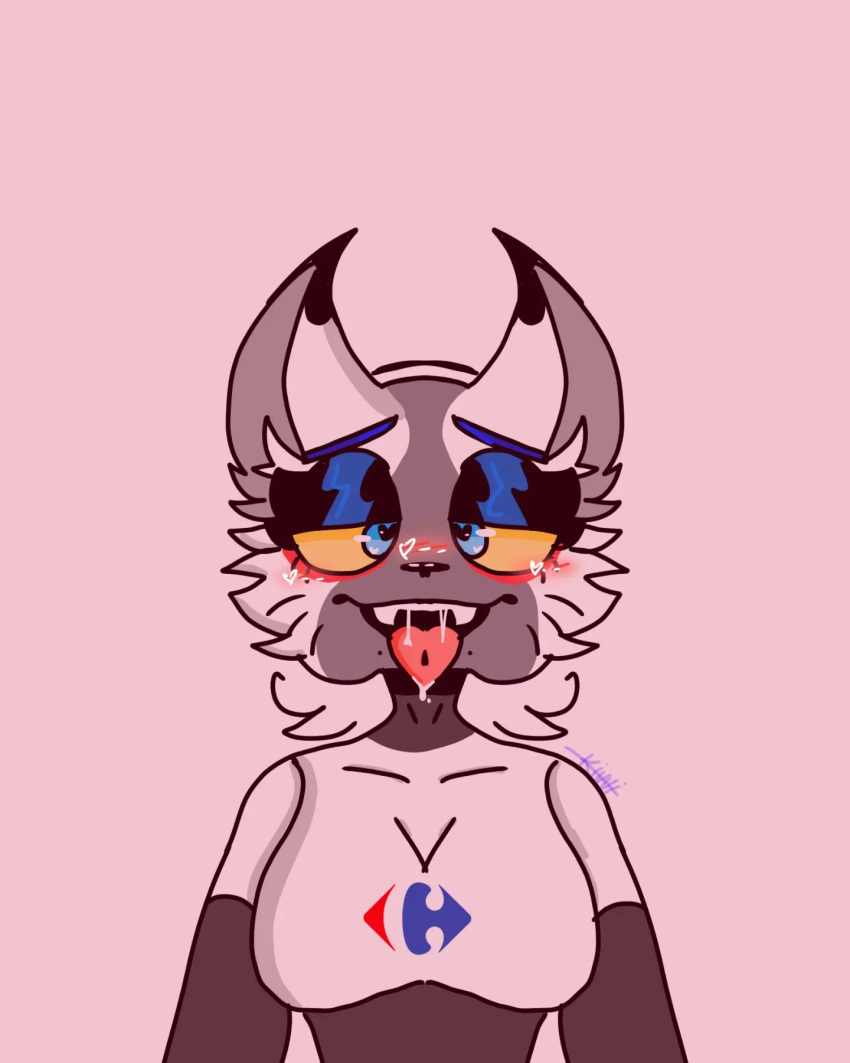 2022 ahegao anthro bellabot black_body blue_eyes blush bodily_fluids breasts carrefour cheek_tuft domestic_cat eyeshadow facial_tuft featureless_breasts felid feline felis female front_view hi_res kerfus kivvi55205332 logo looking_pleasured makeup mammal multicolored_body saliva solo tongue tongue_out tuft two_tone_body white_body