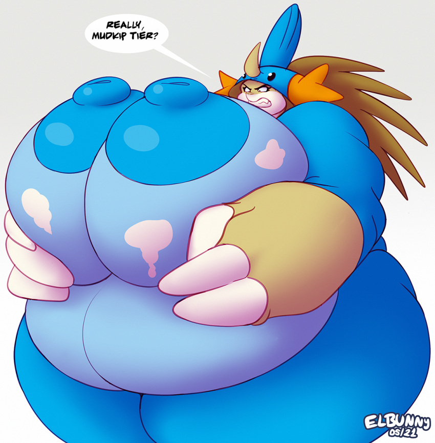 anthro belly big_belly big_breasts blue_nipples breasts claws clothing costume dedoarts female generation_1_pokemon generation_3_pokemon huge_breasts hyper hyper_breasts hyper_nipples mudkip nintendo nipples obese obese_female onesie overweight overweight_female pokemon pokemon_(species) sandpancake sandslash simple_background solo thick_thighs video_games white_background