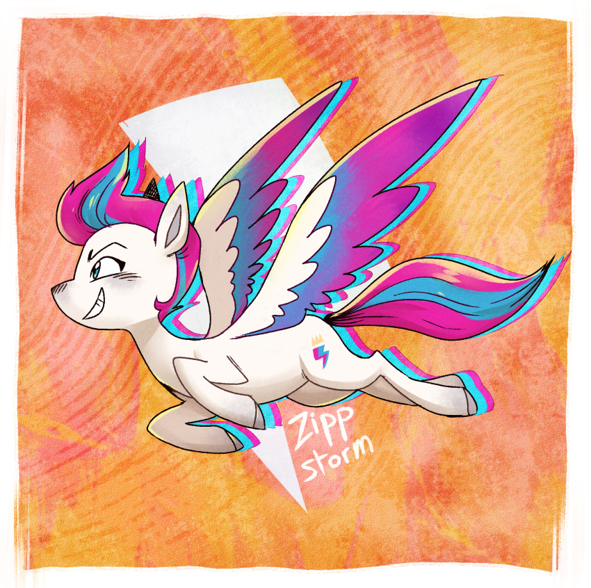 blue_body blue_eyes blue_feathers cutie_mark digital_media_(artwork) equid equine feathered_wings feathers female feral flying gradient_background grey_hooves hair hasbro hi_res hooves mammal mlp_g5 multicolored_body multicolored_feathers multicolored_hair multicolored_wings my_little_pony pegasus pink_body pink_feathers pink_hair pink_tail simple_background smile solo themagicbrew two_tone_hair two_tone_tail white_body wings zipp_storm_(mlp)