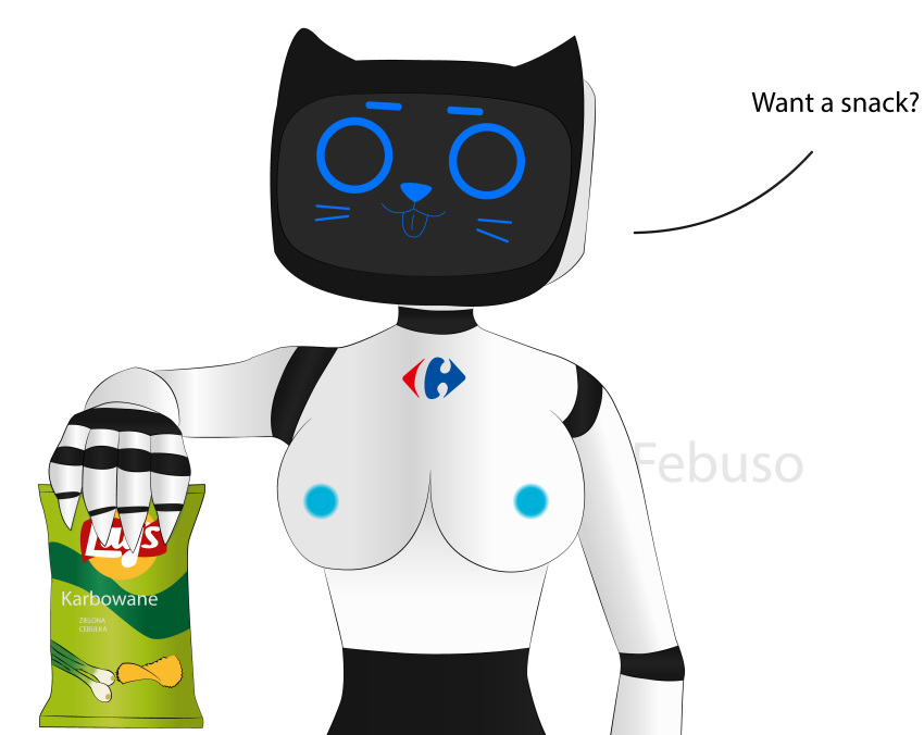 absurd_res anthro breasts carrefour domestic_cat febuso felid feline felis female hi_res kerfus lay's machine mammal owo robot solo