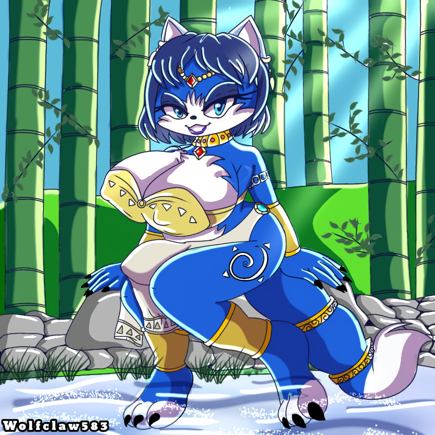 animal_humanoid anthro big_breasts breasts bulge canid canid_humanoid canine canine_humanoid fox_humanoid gynomorph hi_res huge_breasts humanoid intersex jewelry krystal lipstick makeup mammal mammal_humanoid mobian_fox nintendo solo star_fox thick_thighs video_games