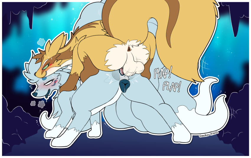 alolan_form alolan_ninetales anal anal_penetration animal_genitalia animal_pussy canine_pussy duo female female_penetrated feral genitals graedius_(artist) male male/female male_penetrating male_penetrating_female nintendo penetration penile penile_penetration penis_in_ass pokemon pokemon_(species) pussy regional_form_(pokemon) sex size_difference smaller_male video_games white_body yellow_body