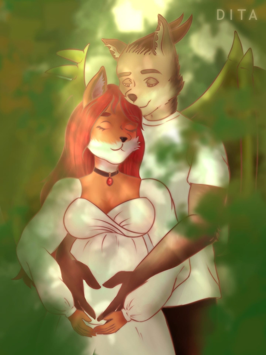 &lt;3 andromorph anthro canid canine ditaflower duo female fox hi_res intersex invalid_tag love male male/female mammal plant tree ych ych_result