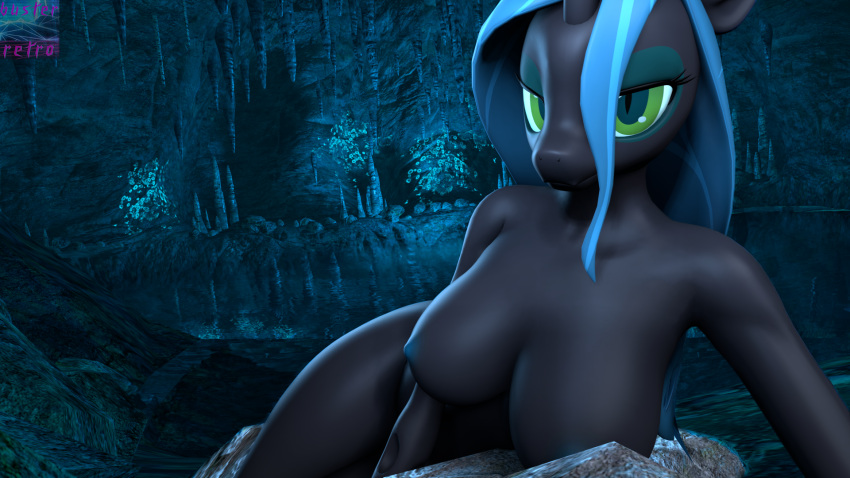 anthro arthropod breasts busterretro butt changeling female friendship_is_magic genitals hair hasbro hi_res horn looking_at_viewer my_little_pony nipples nude pussy queen_chrysalis_(mlp) smile solo