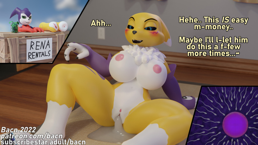 2022 3d_(artwork) after_sex anthro areola bacn bandai_namco big_breasts blush bodily_fluids breasts canid canine claws clothing comic cum cum_in_pussy cum_inside cum_pool detailed_background dialogue digimon digimon_(species) digital_media_(artwork) duo english_text female fingers fox genital_fluids genitals gloves handwear happy happy_sex hi_res humanoid imp impmon impregnation inside leaking_cum looking_at_viewer male male/female mammal nipples non-euclidean_sex nude open_mouth outside ovum portal_fleshlight portal_sex prostitution pussy renamon sex smile solo_focus sperm_cell text thinking_with_portals vaginal white_body yellow_body