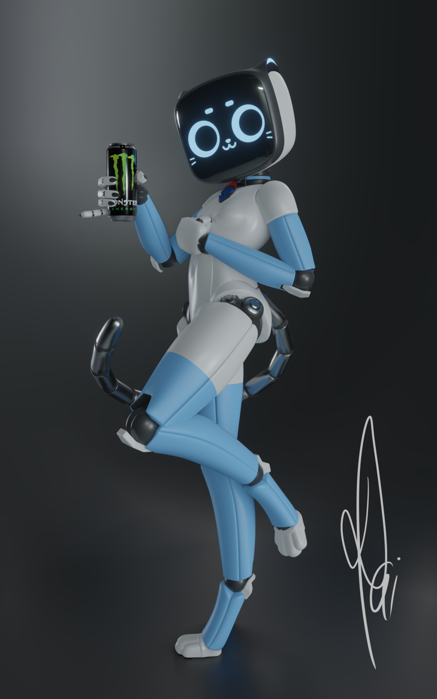 10:16 2022 3d_(artwork) absurd_res anthro bellabot blue_body carrefour digital_media_(artwork) domestic_cat felid feline felis female hi_res kerfus logo mammal monster_energy pudu_robotics rgi robotic robotic_arm robotic_leg robotic_limb robotic_tail screen screen_face solo white_body